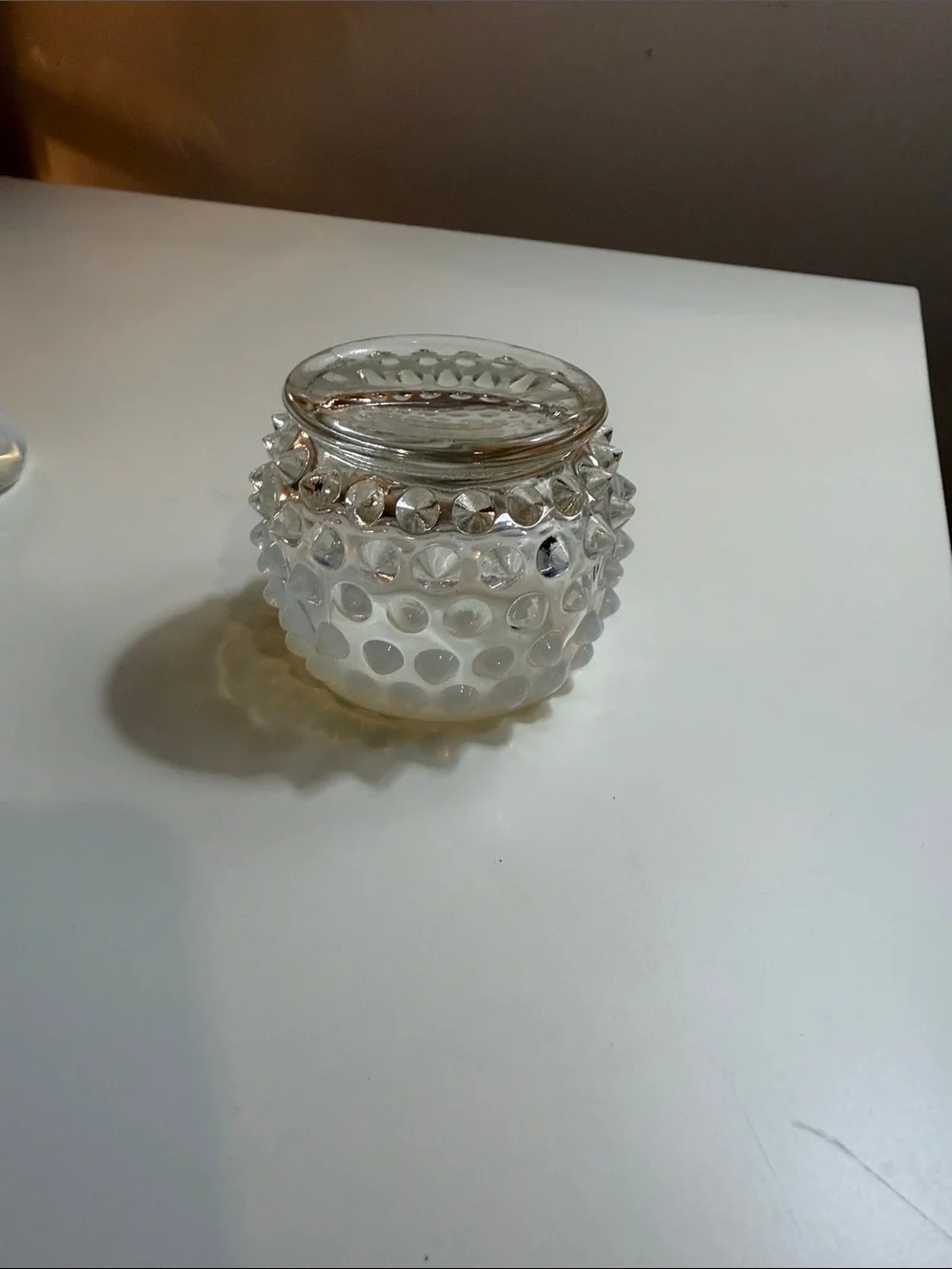 Hobnail Glass Creamer and Sugar Set - Opalescent White
